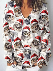 Women'S Christmas Cat Print Sweater