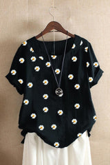 Women's Round Neck Floral Print Short Sleeves T-shirt