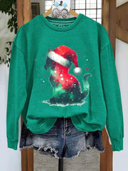 Cat Christmas Art Print Casual Sweatshirt