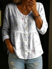 Women's Floral Pattern Art Print Casual Cotton Shirt