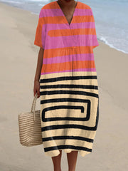 Abstract Painterly V-neck Resort Dress