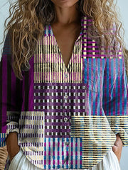 Japanese Style Geometric Pattern Printed Women's Casual Long Sleeve Comfortable Cotton Shirt