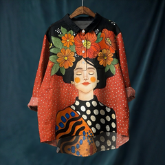 Floral Muse – Artistic Portrait Button-Up Shirt