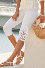 Lace Solid Slim Pockets Tight Pants