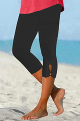 Solid Color Elastic Waist Casual Cropped Pants