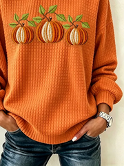 Casual Halloween Pumpkin Crew Neck Long Sleeve Sweatshirt