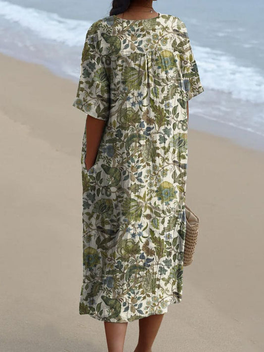 Vintage Style Jungle Pattern Printed Women's Flowy Dress