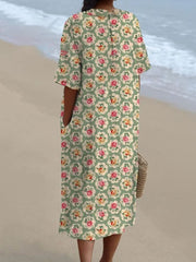 Women's Vintage Floral Art Print Casual Flowy Dress