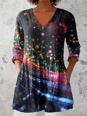 Women's Art Color Dot Print V-Neck  Top