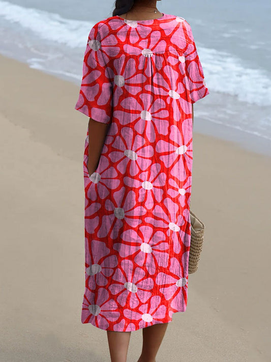 Women's Flower Art Print Flowy Dress