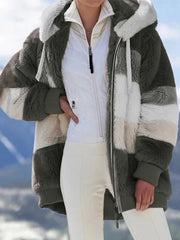 Autumn and Winter Loose Plush Multicolor Hooded Jacket