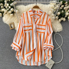 Vertical striped multicolor shirt jacket