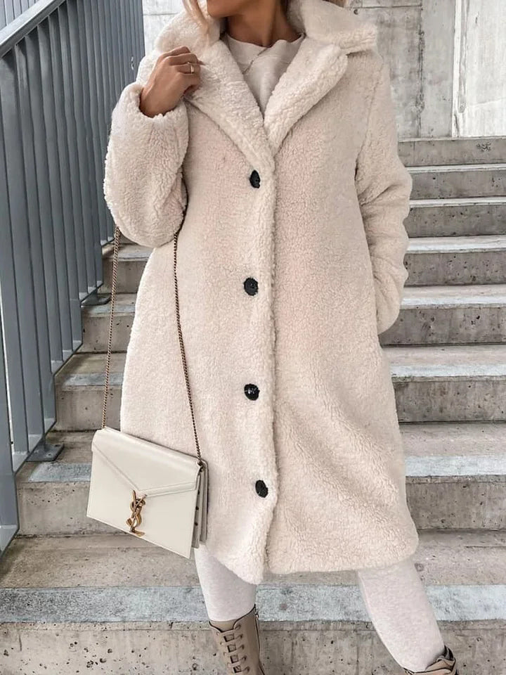 Women's Long Sleeve Lapel Plush Top Long Coat