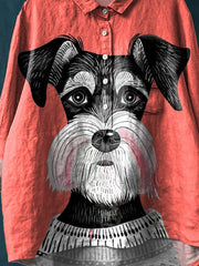 Vintage Lovely Dog Art Print Casual Cotton And Linen Shirt