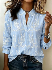Women Floral Casual Blouse V Neck Long Sleeve Printing Top
