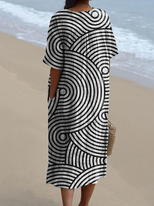 Line Drawing Swirl Pattern Printed Women's Flowy Dress