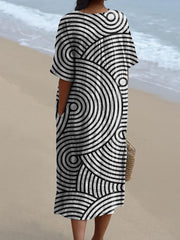 Line Drawing Swirl Pattern Printed Women's Flowy Dress