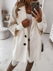 Autumn and Winter Three-quarter Sleeve Button Lapel Pocket Woolen Jacket