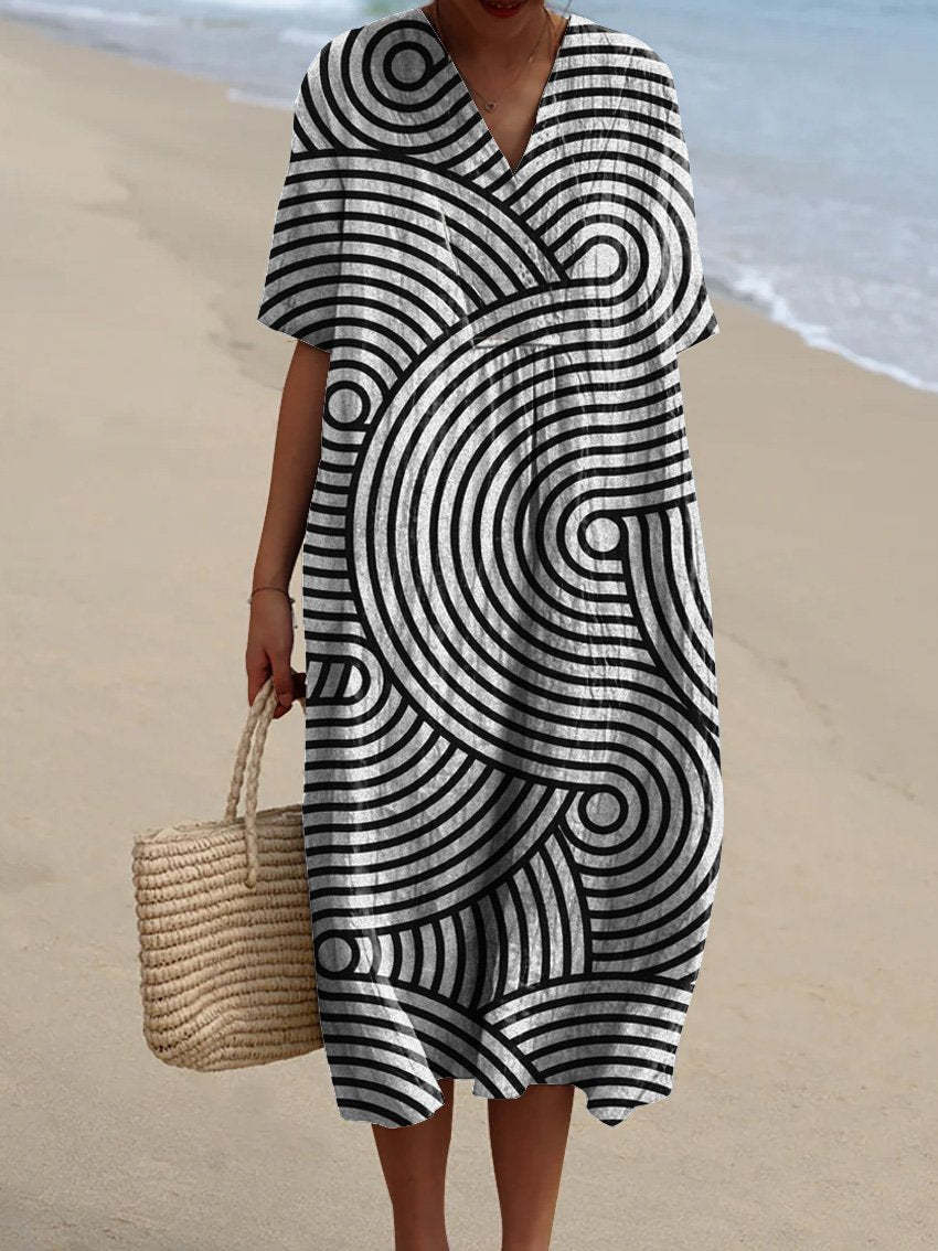 Line Drawing Swirl Pattern Printed Women's Flowy Dress