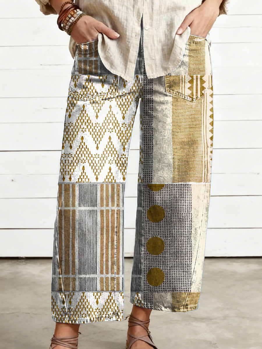 Women's Vintage Geometric Art Print Casual  Trousers With Pockets