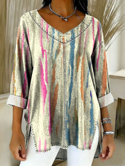 Women's Retro Gradient Ethnic Art Patterns Casual Washed Denim  Top