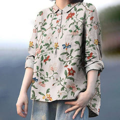 Women's Print Casual Cotton And Linen Shirt
