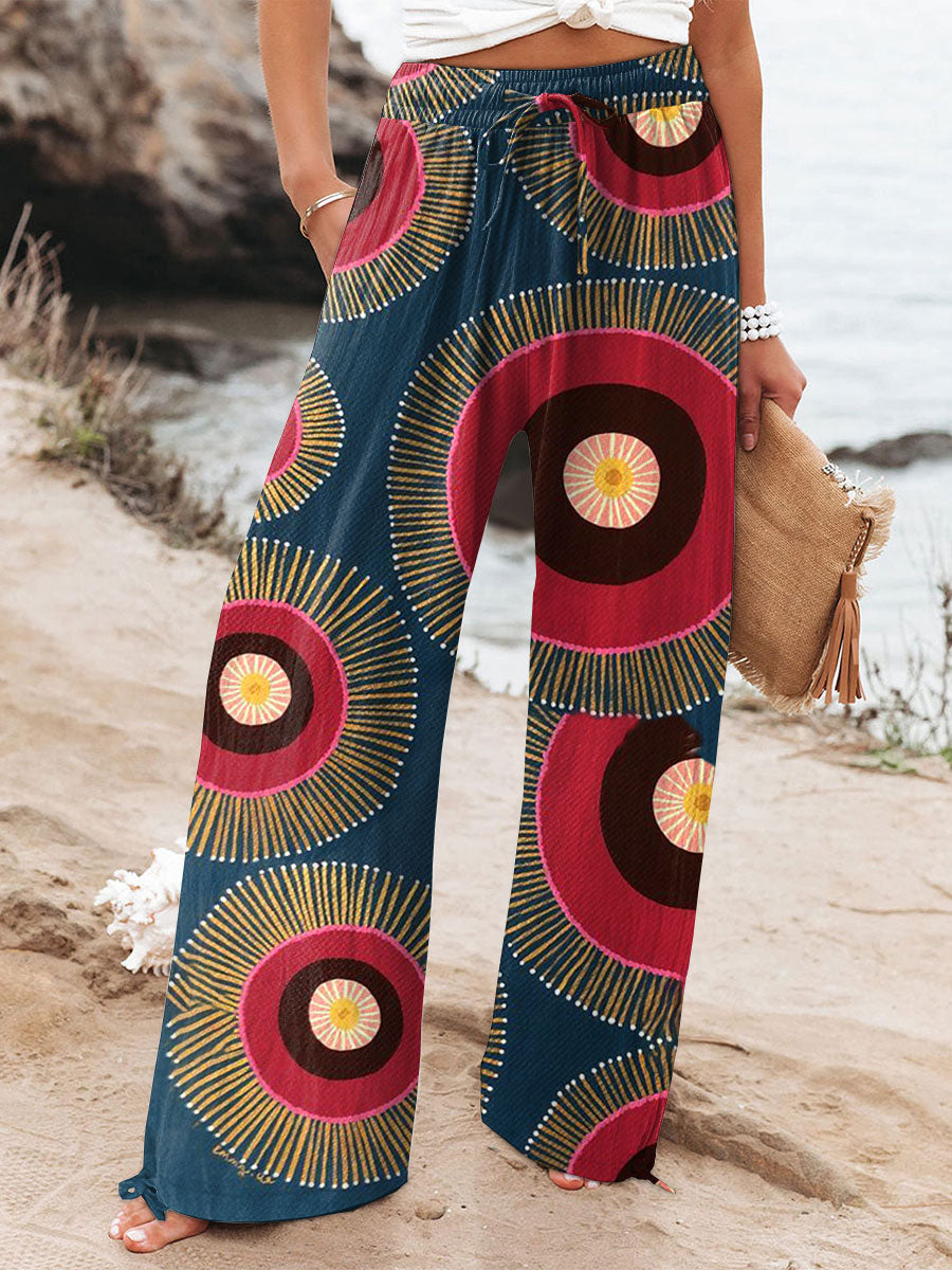 Women's Vintage Art Printed Cotton And Linen Casual Pants