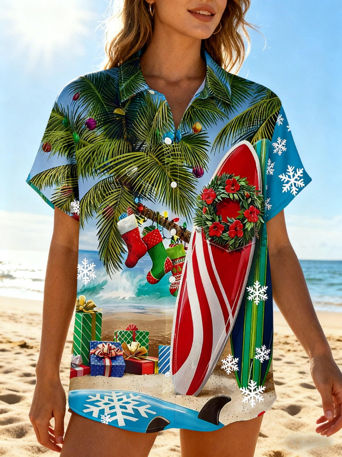 Women's Moisture-wicking   Beach Vacation Coconut Tree Surfboard Chest Bag Hawaiian shirt