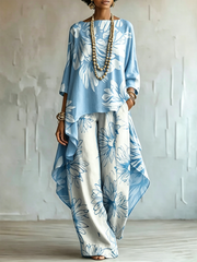 Elegant & Artistic Floral Line-art Two-piece Set