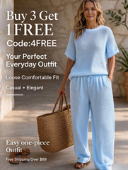 Womens Breathable Waffle Texture Short Sleeve Top And Wide Leg Pants Two Piece Set