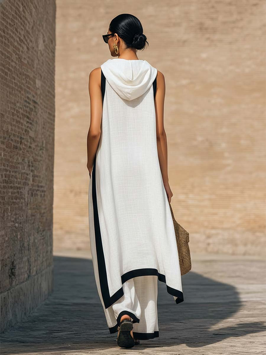 Artistic Cut Trim Elegant Linen Cotton Two-piece Set