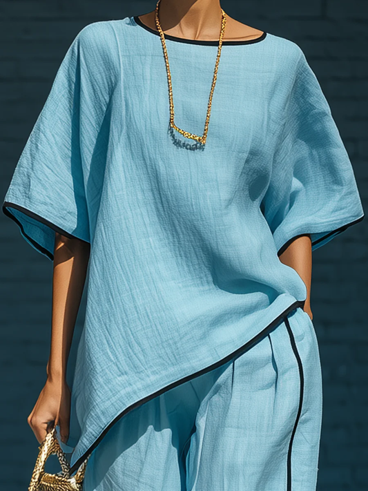 Cozy Minimalist Trim Elegant Linen Cotton Two-piece Set