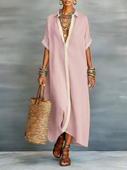 Women’s Linen & Cotton Shirt Dress – Casual Loose Fit Summer Midi Dress
