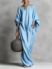 Minimalist Casual Sleeveless Cotton And Linen Long Dress