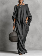 Minimalist Casual Sleeveless Cotton And Linen Long Dress