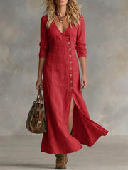 Casual Linen Cotton Button Dress
