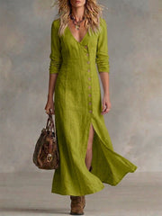 Casual Linen Cotton Button Dress