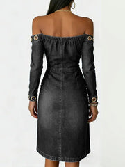 Women's Strapless Long-sleeved Casual Slim-fit Denim Dress