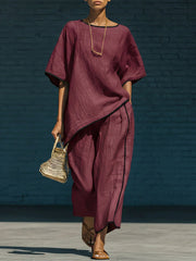 Cozy Minimalist Trim Elegant Linen Cotton Two-piece Set