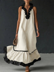 Elegant And Romantic Ruffled Color-blocked Maxi Dress