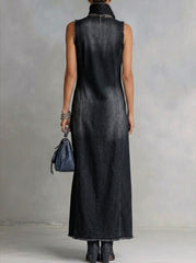 Casual Sleeveless Denim Dress With Slit