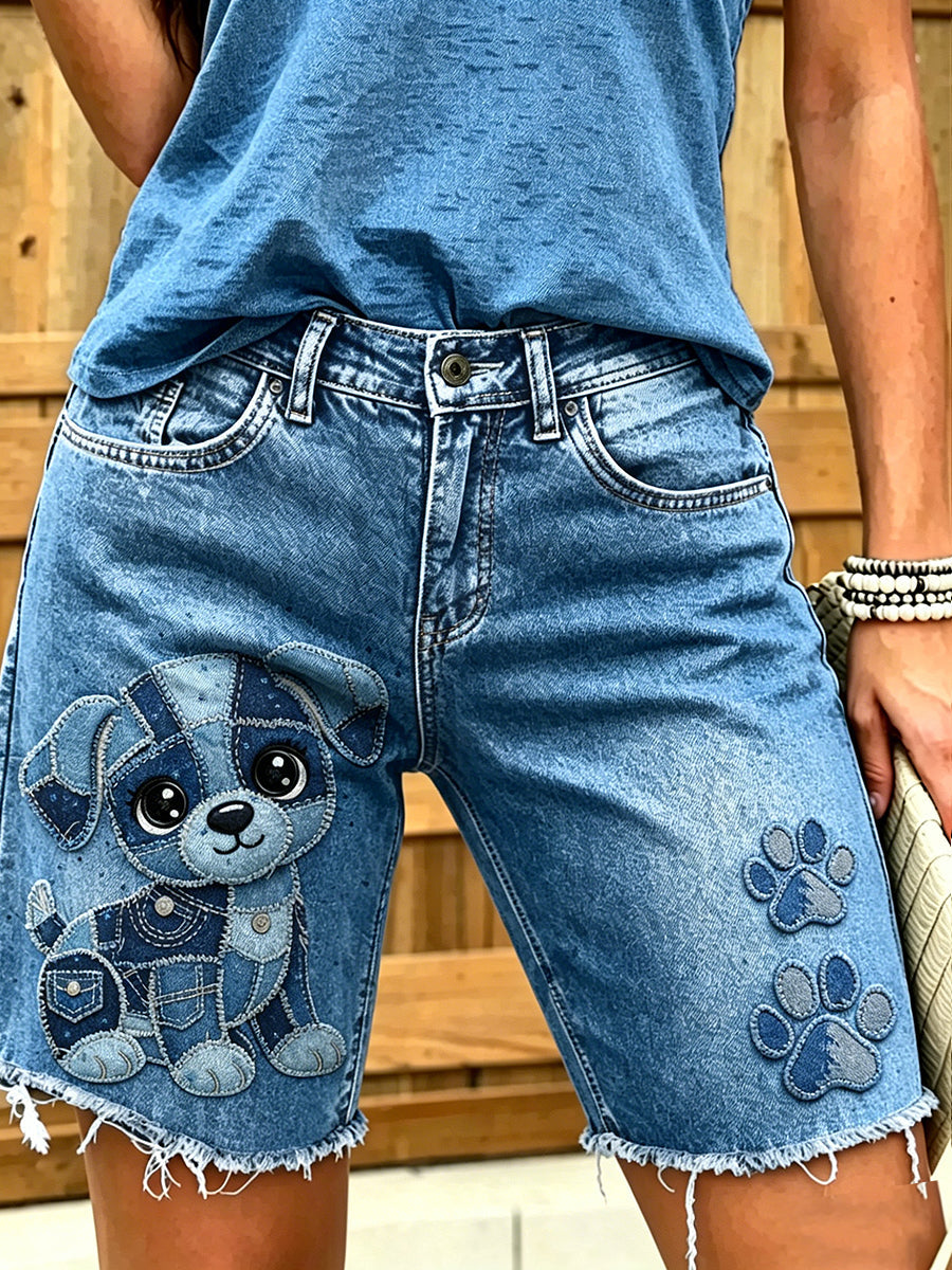 Women's Animal Art Printed Short Jeans