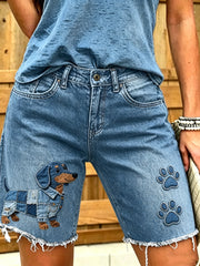 Women's Animal Dog Art Printed Short Jeans