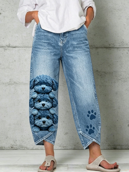 Women's Animal Dog Art Print Trousers