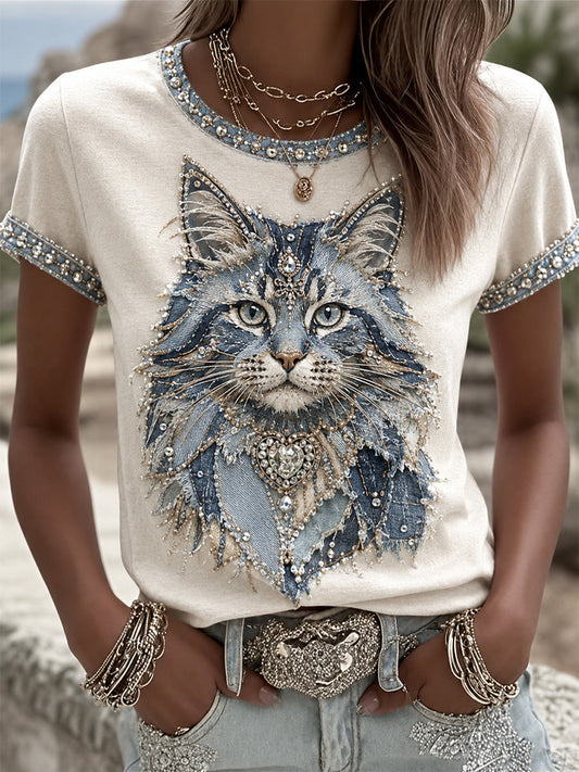 Women's Cowboy Cat  Print Casual Tee