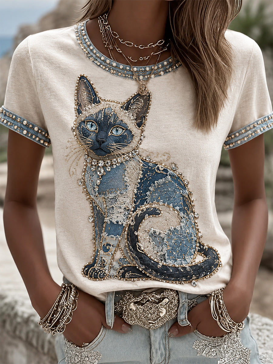 Women's Cowboy Cat  Print Casual Tee