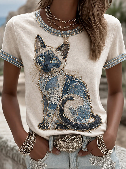 Women's Cowboy Cat  Print Casual Tee