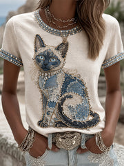 Women's Cowboy Cat  Print Casual Tee