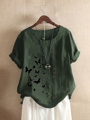 Butterflies Print O-neck Short Sleeves T-shirt