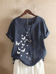 Butterflies Print O-neck Short Sleeves T-shirt